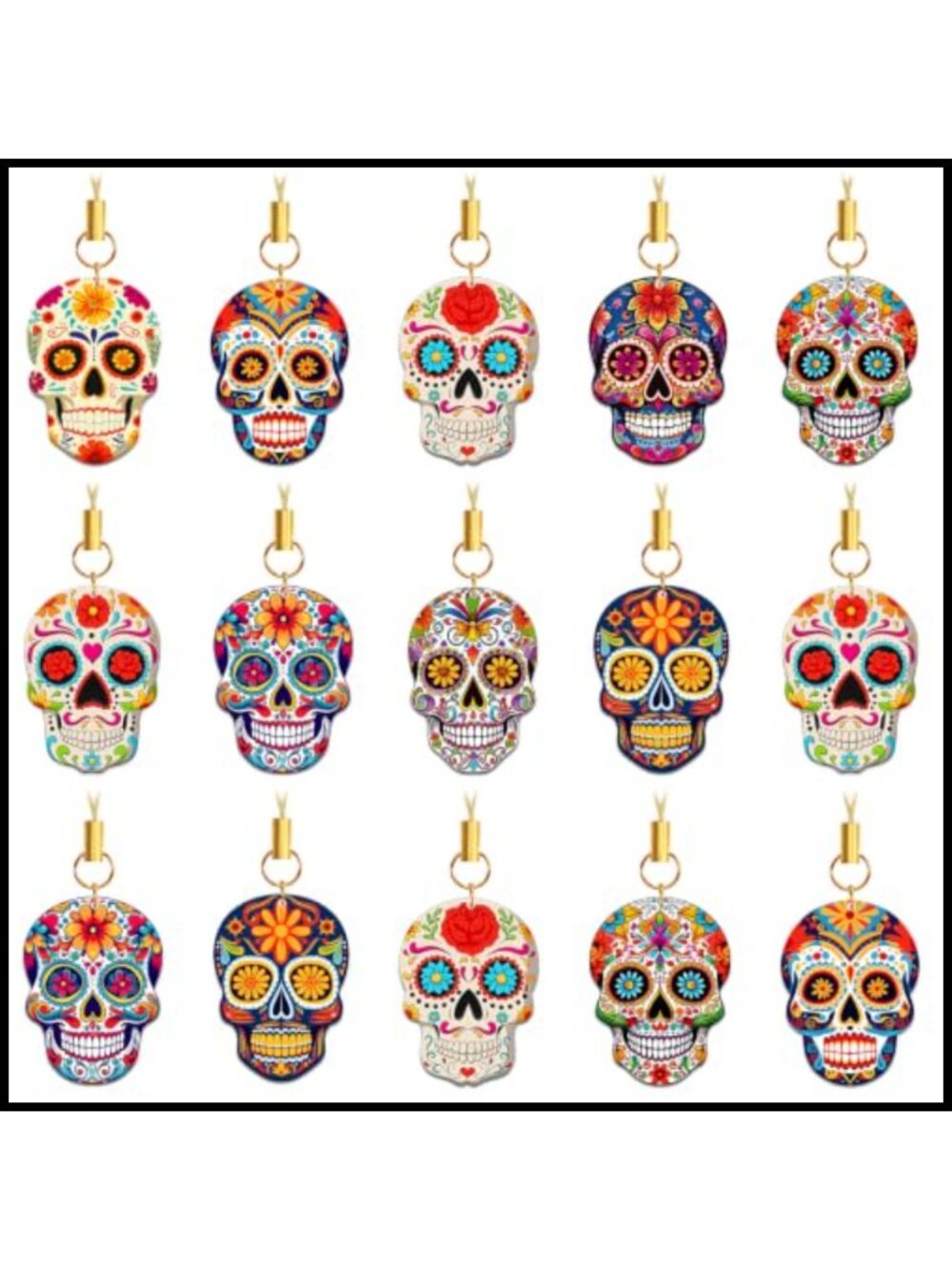 36Pc Dia De Los Muertos Mini Skull Ornaments Acrylic Hanging Decor